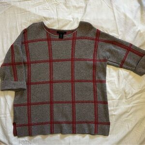 Tahari Red and Gray Plaid Women's Sweater